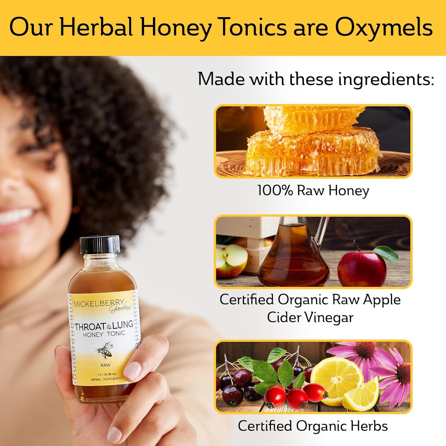 Mickelberry Gardens Throat & Lung Honey Tonic: Natural Wellness Syrup for Sore Throat Relief, Immune Support, and Cough Suppressant (4 oz)