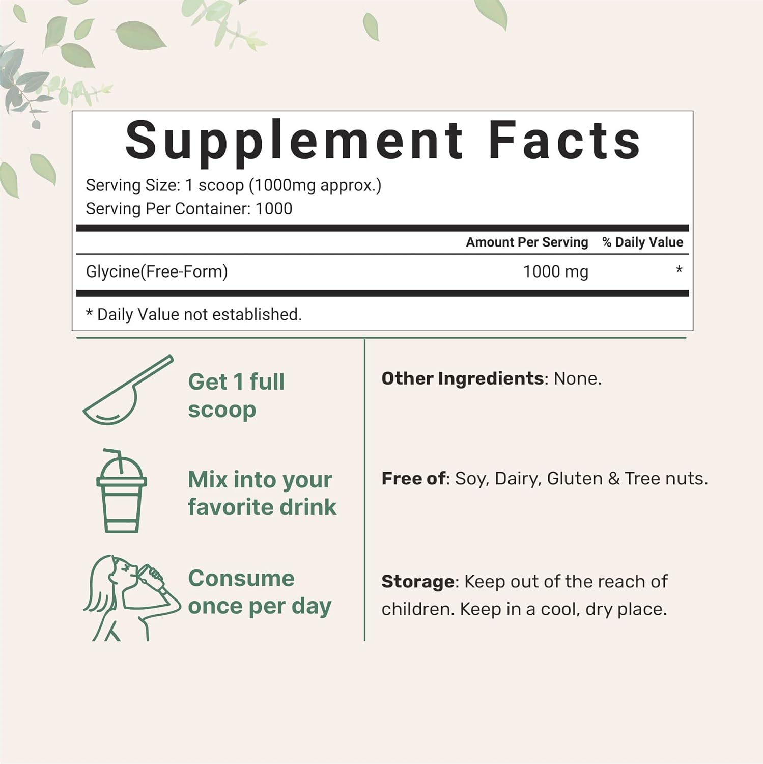Micro Ingredients Glycine Powder 1KG - Supports Restful Sleep, Neurotransmitter, Water Soluble - Made in USA