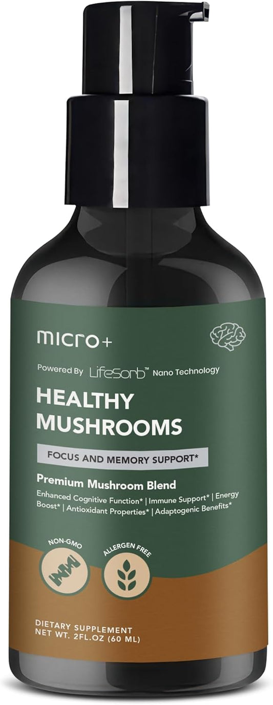 Micro+ Nootropic Brain Supplement with LifeSorb - Health Mushroom+ for Focus, Memory, Cognitive Boost