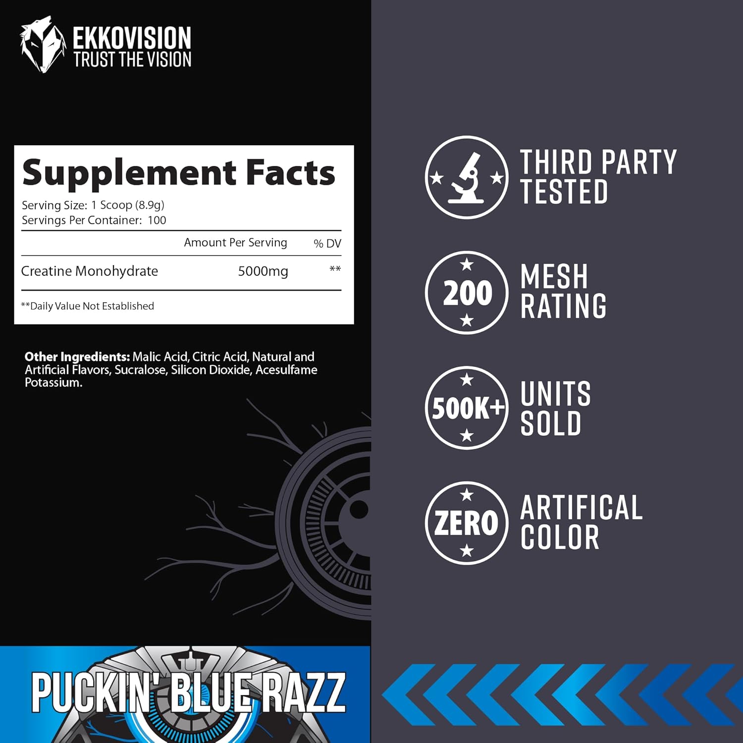 Micronized Blue Razz Creatine Monohydrate Powder for Energy Support - Pre & Post Workout Supplement with Easy Mixing - 100 Servings