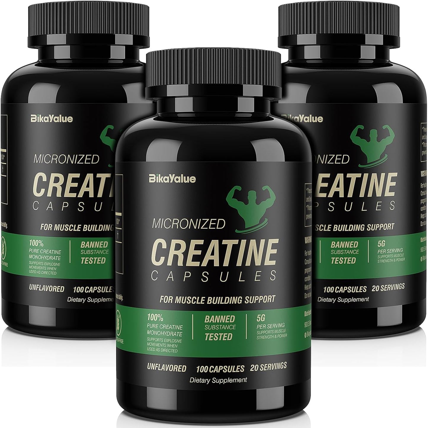 Micronized Creatine Monohydrate Capsules - Muscle, Strength, Energy - 300 Capsules (60 Servings)