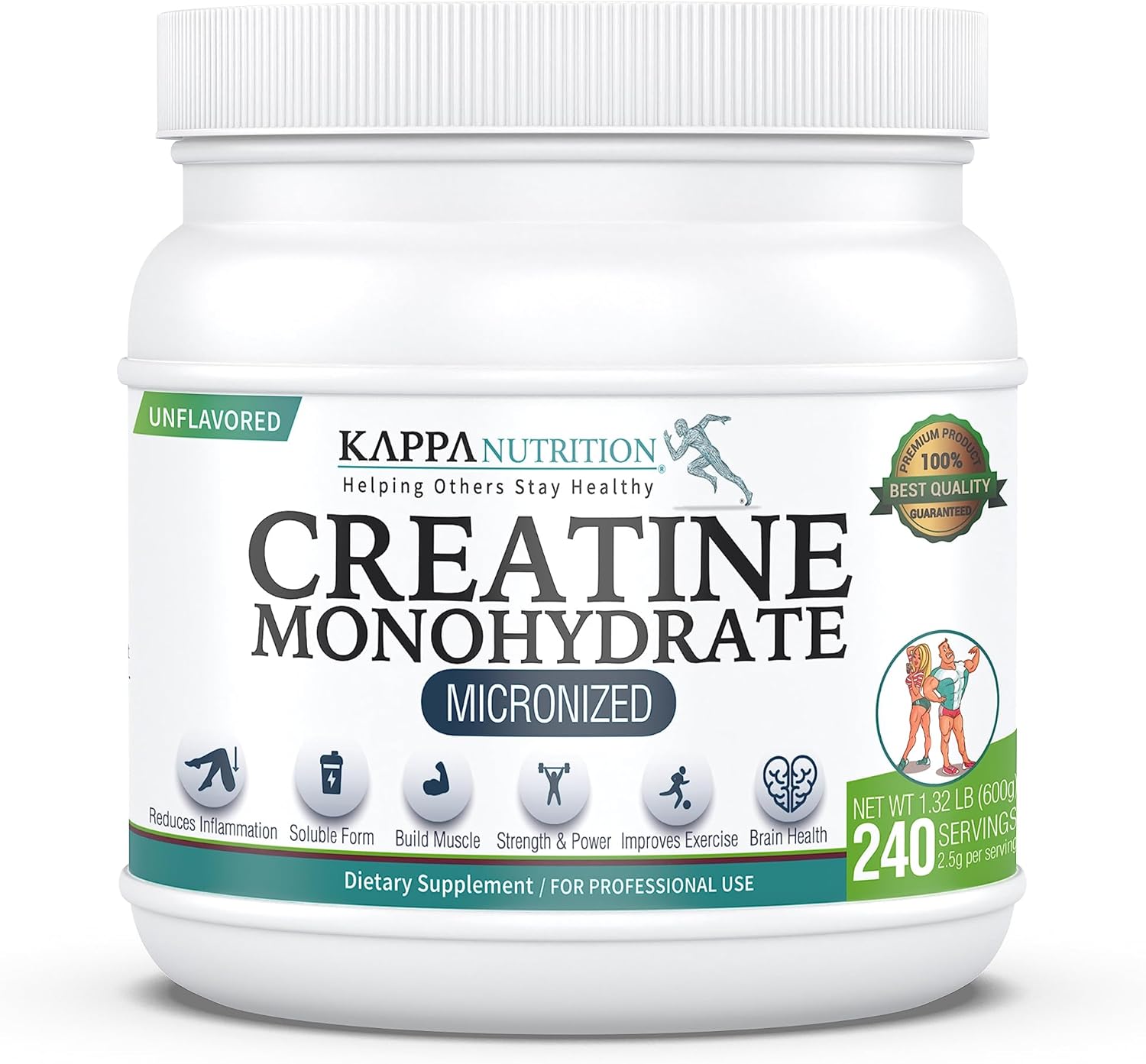 Micronized Creatine Monohydrate Powder - 2.5g per Serving (240 Servings) by KAPPA NUTRITION