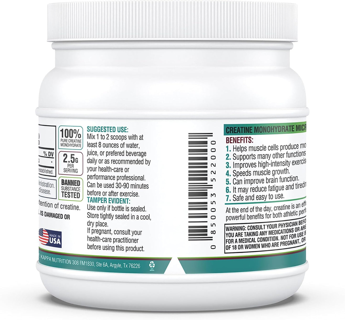 Micronized Creatine Monohydrate Powder - 2.5g per Serving (240 Servings) by KAPPA NUTRITION