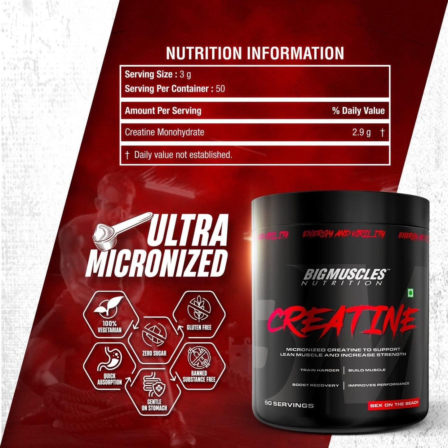 Micronized Creatine Monohydrate Powder for Lean Muscle Recovery, 50 Servings, 150g