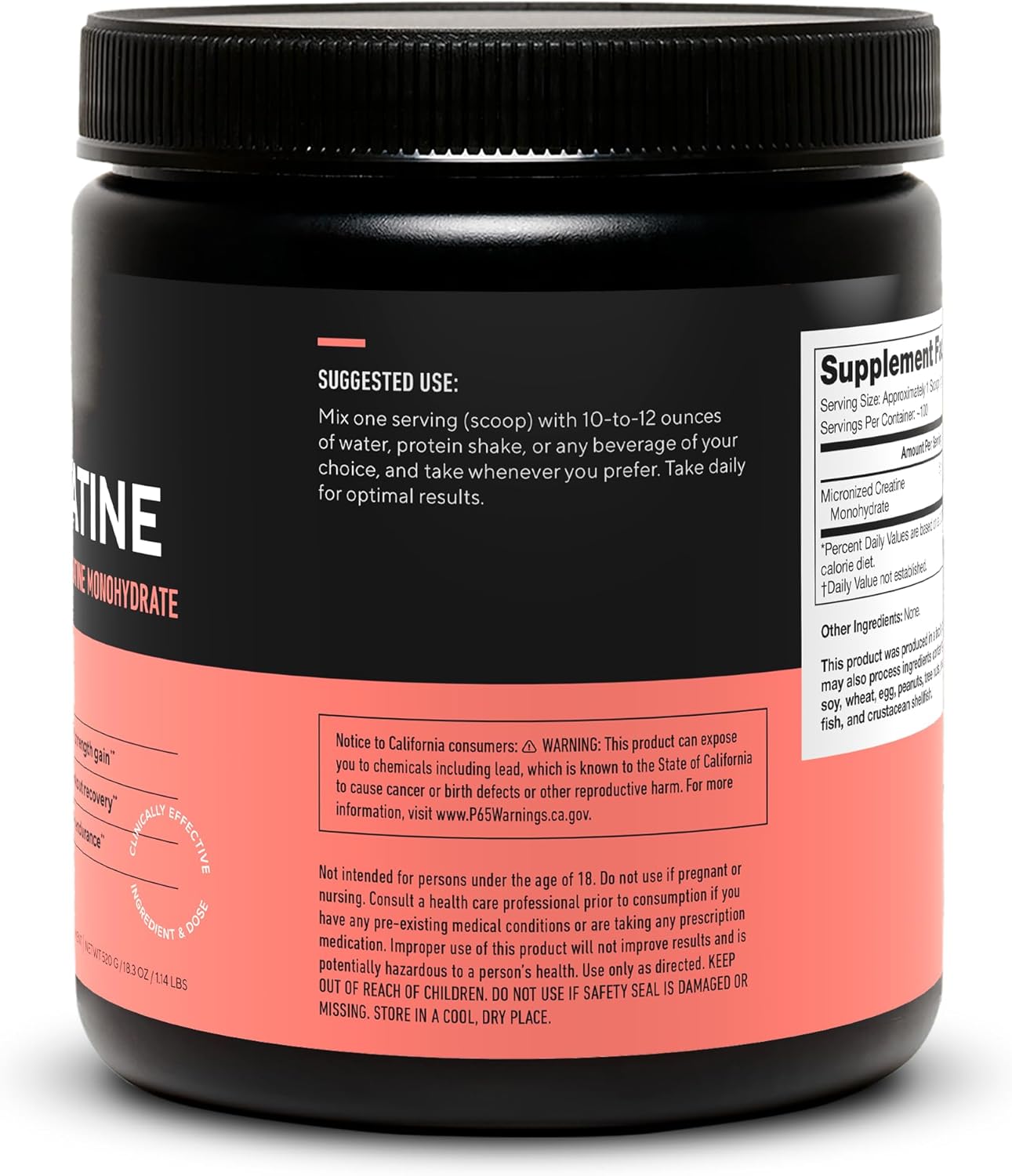 Micronized Creatine Monohydrate Powder for Muscle Gain & Recovery - 100 Servings, Unflavored - High Absorption Creatine Supplement
