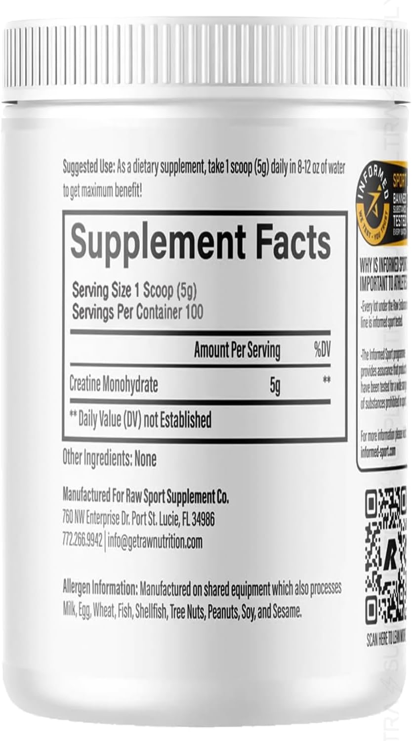 Micronized Creatine Monohydrate Powder, Unflavored - 510g, 100 Servings for Muscle Strength & Recovery