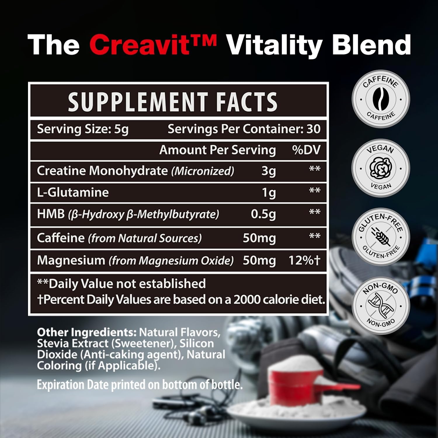 Micronized Creatine Monohydrate Powder with L-Glutamine, HMB, Caffeine, and Magnesium | 5g per Serving | 3 Pack