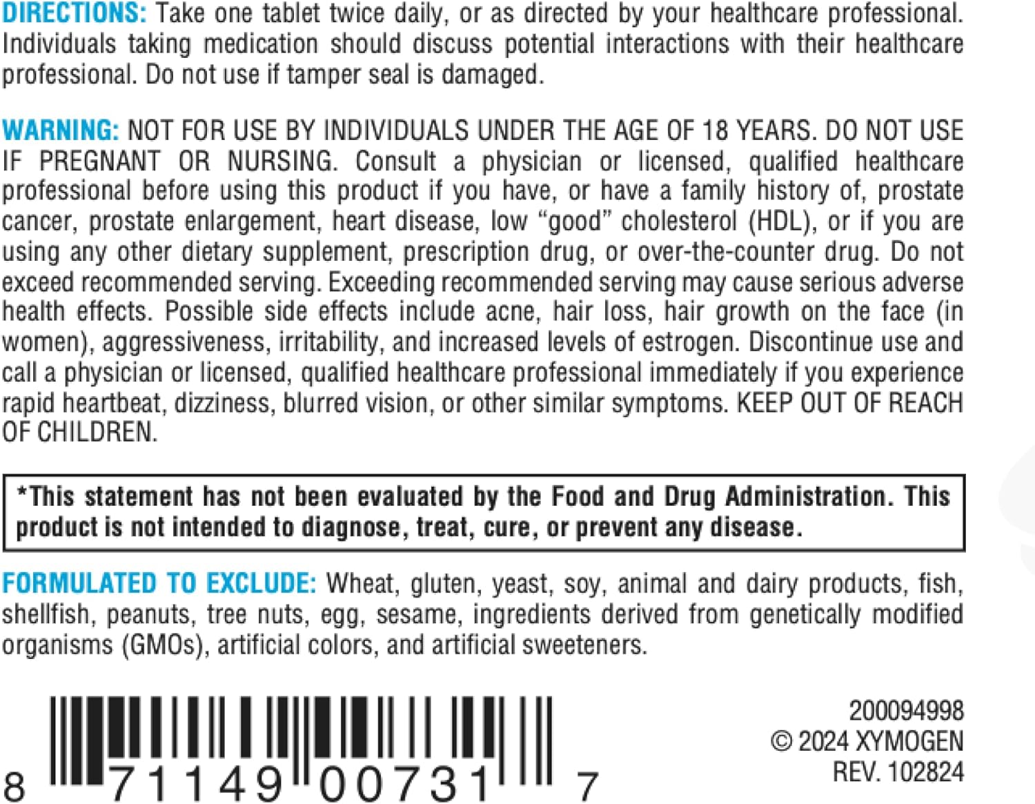 Micronized DHEA 25mg Supplement for Balanced Androgen and Estrogen Levels + Adrenal Support - 60 Tablets, XYMOGEN DHEA for Men and Women