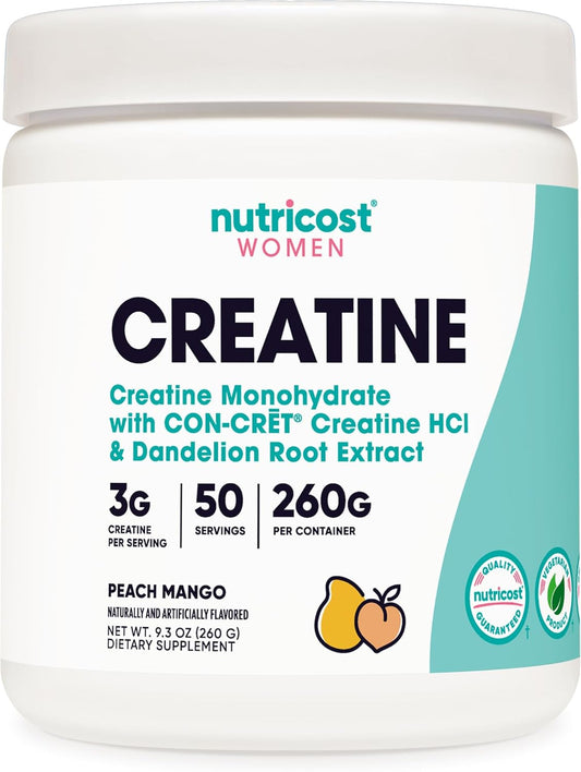 Micronized Peach Mango Creatine Monohydrate Powder for Women - 50 Servings, Vegetarian, Non-GMO, Gluten Free