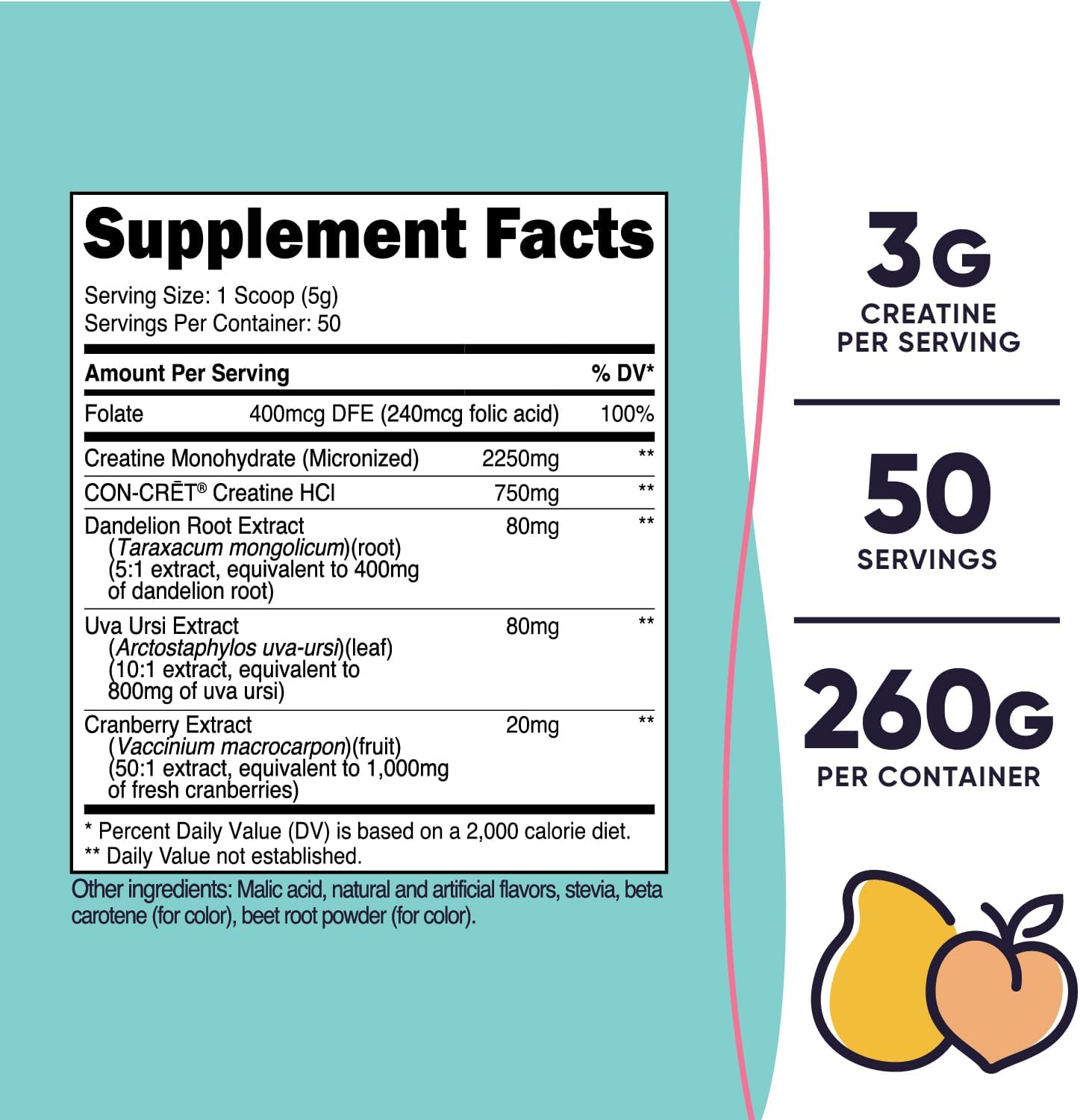 Micronized Peach Mango Creatine Monohydrate Powder for Women - 50 Servings, Vegetarian, Non-GMO, Gluten Free