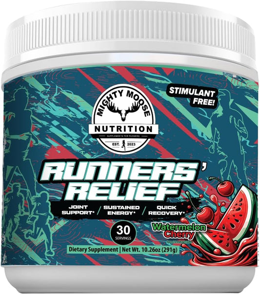 MIGHTY MOOSE Joint Support & Muscle Recovery Supplement with Glucosamine Chondroitin - Electrolytes for Runners - Stimulant-Free Pre/Post Workout Energy - Watermelon Cherry Flavor