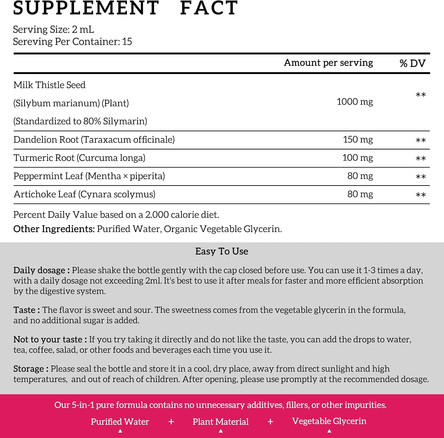 Milk Thistle Extract Drops 1000mg - Liver Support Cleanse & Detox Herbal Supplement - Vegan & Non-GMO - 1 Fl Oz