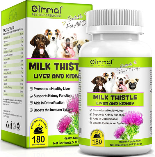 Milk Thistle Supplement for Dogs - Supports Liver, Kidney Health, Boosts Immune System - 180 Chewable Tablets