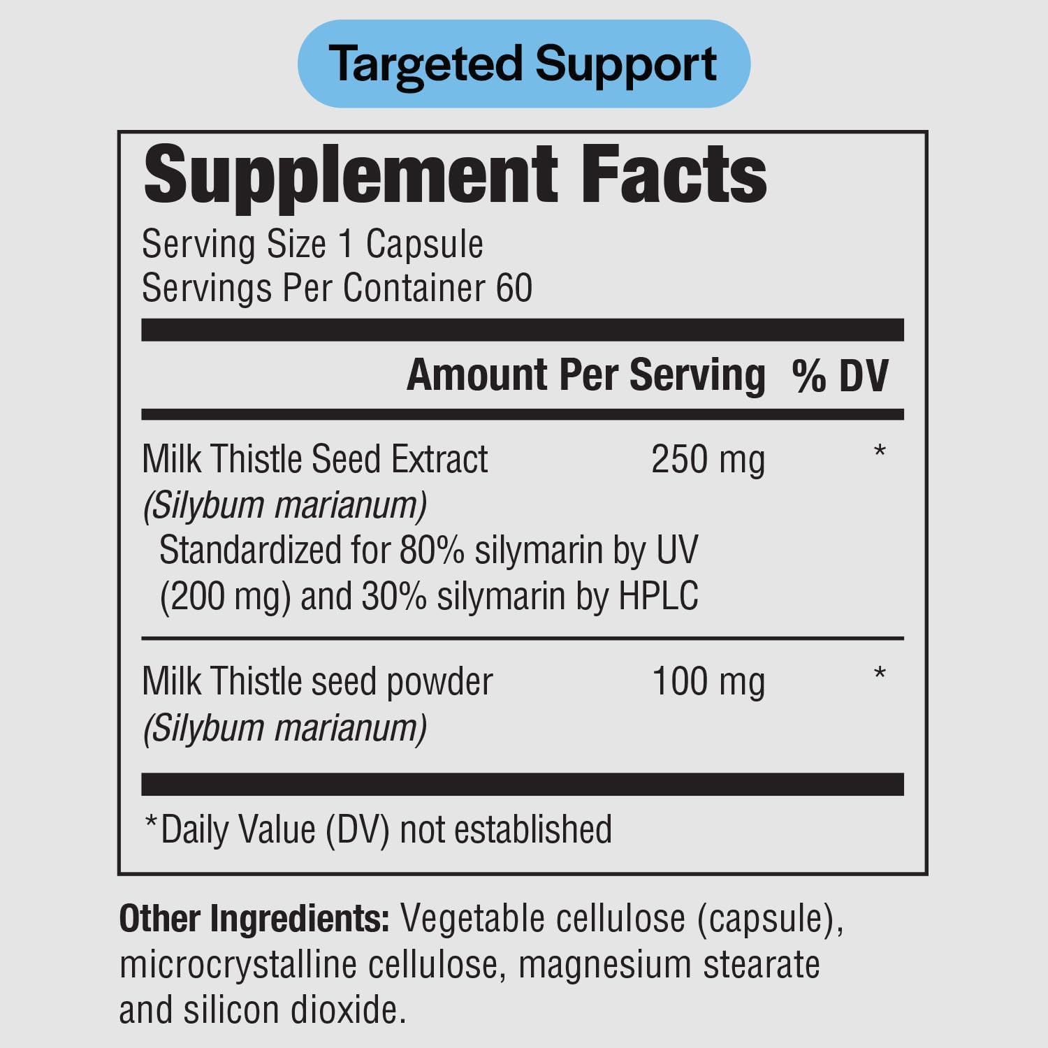 Milk Thistle Supreme Capsules - 250mg Silybum Marianum Liver Health Antioxidant Support - Non-GMO Vegetarian - 60ct