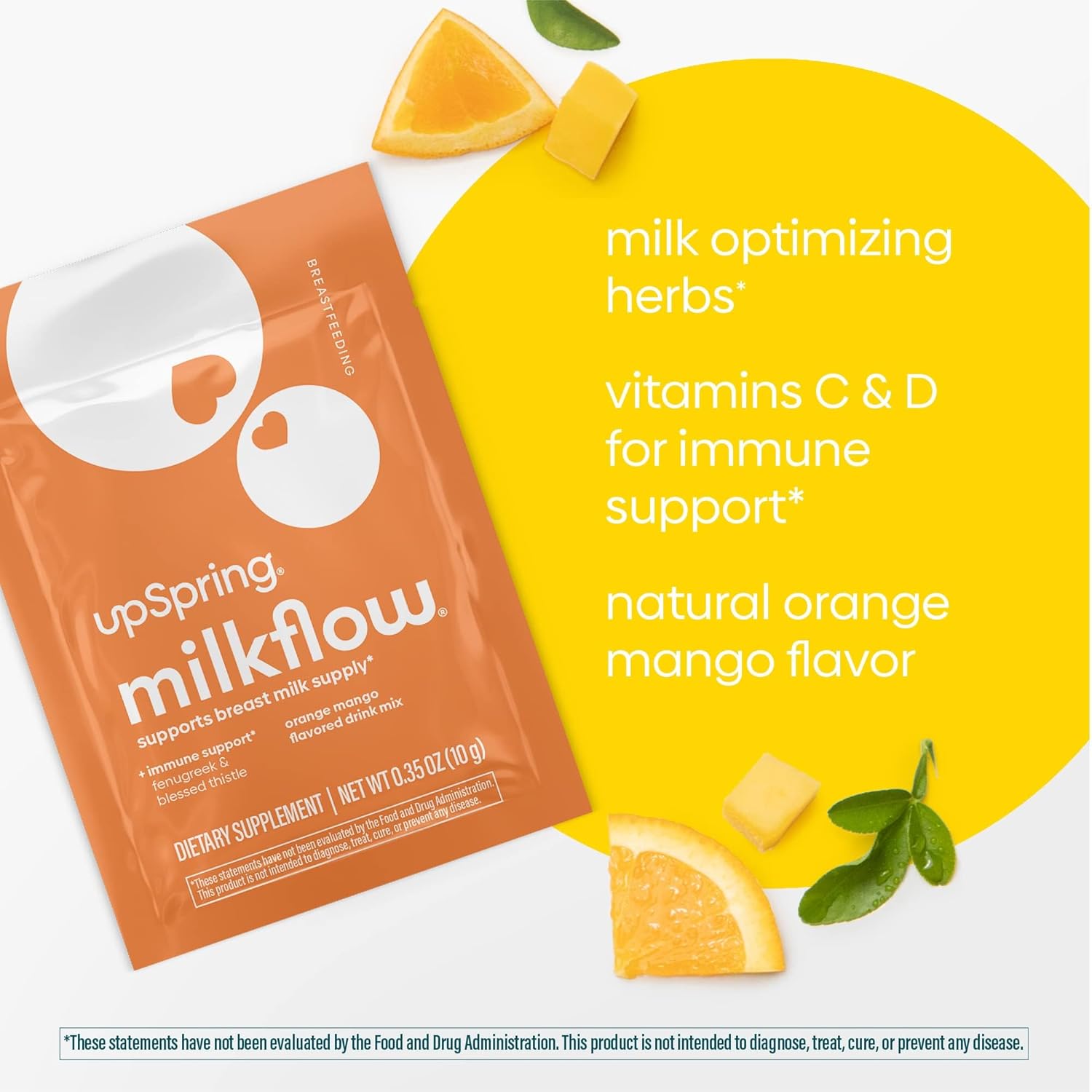 Milkflow Immune Support Breastfeeding Drink Mix with Fenugreek - Orange Mango Flavor - 16 Packets - Boost Breast Milk Supply