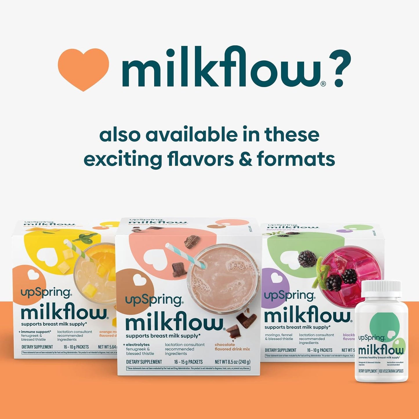 Milkflow Immune Support Breastfeeding Drink Mix with Fenugreek - Orange Mango Flavor - 16 Packets - Boost Breast Milk Supply