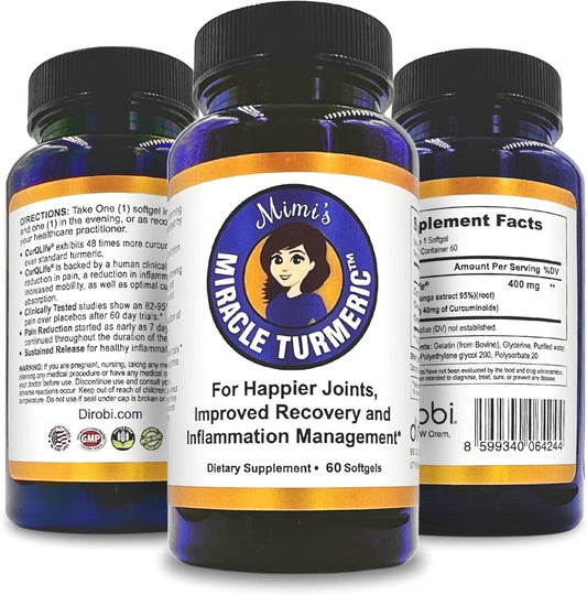 Mimi's Miracle Turmeric Capsules: Micelle Curcumin Supplement, Clinical Trials Show Relief in 7 Days, 10x More Bioavailable (60 Count)