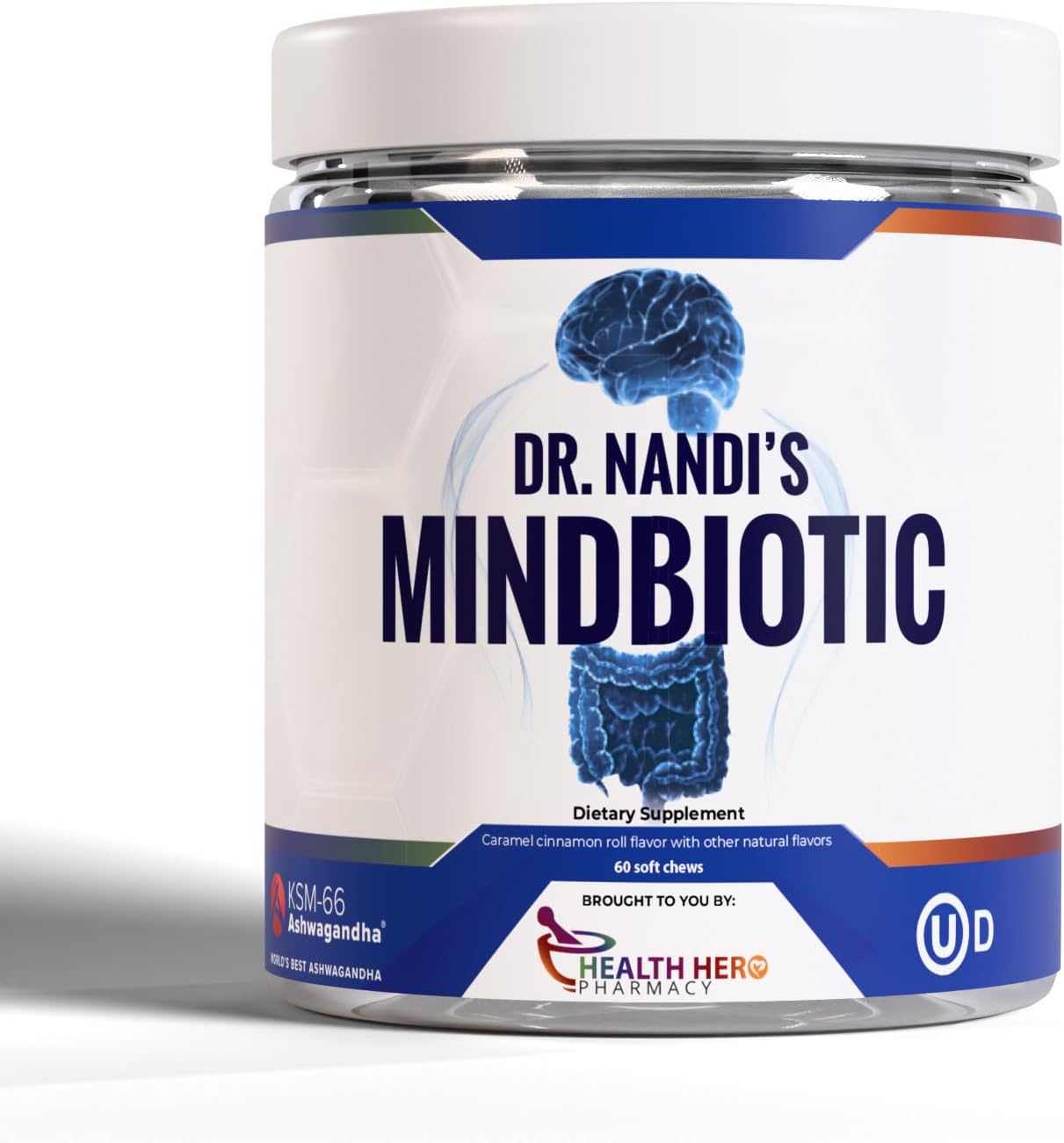 MindBiotic Brain Health Supplement with Probiotics, Prebiotics, and Ashwagandha - Supports Memory, Focus, Gut-Brain Connection - 60 Chews
