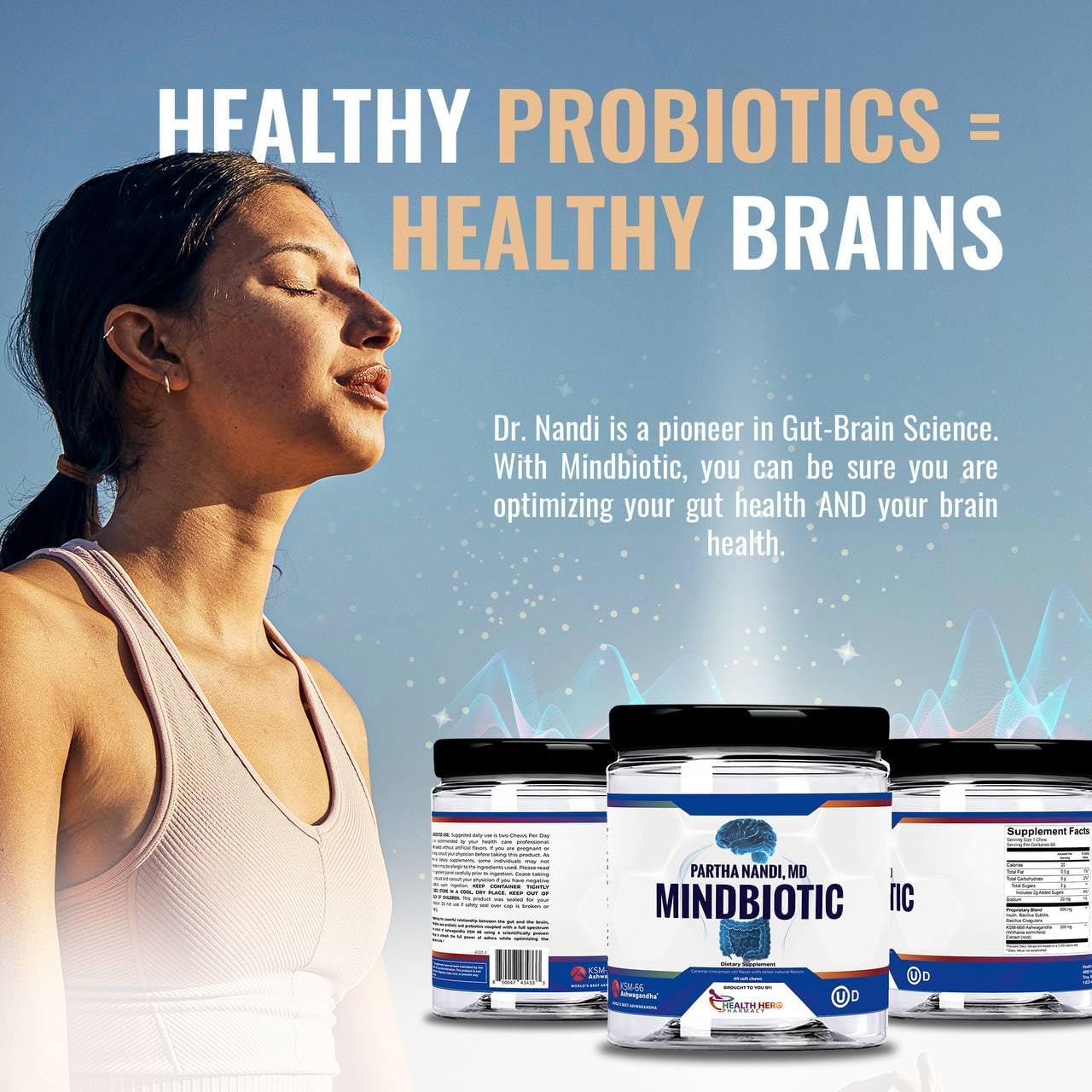 MindBiotic Brain Health Supplement with Probiotics, Prebiotics, and Ashwagandha - Supports Memory, Focus, Gut-Brain Connection - 60 Chews