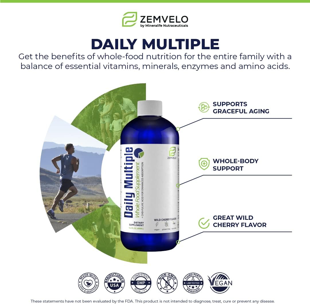 Mineralife Liquid Daily Multiple Supplement with Whole Food Nutrition - Cherry Flavor | Multi-Mineral Formula for the Entire Family