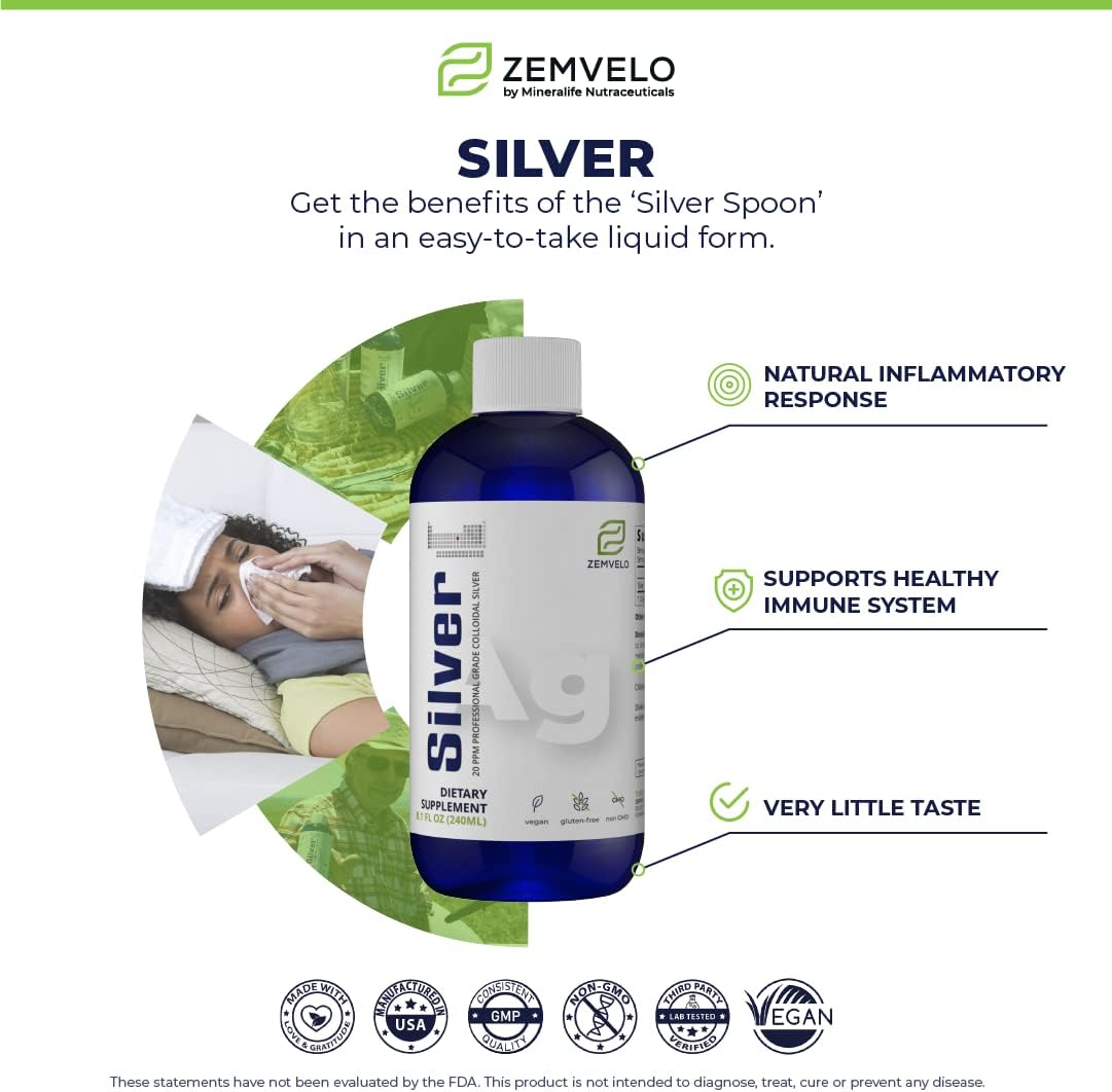 Mineralife Liquid Ionic Silver Supplement for Immune Support & Healthy Skin, Hair, and Nails - Natural Inflammatory Response Support