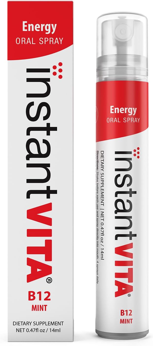 Mint Flavored Instantvita Energy Supplement with Vitamin B12 for Fast Absorption - 1oz Spray Bottle, 1 Month Supply