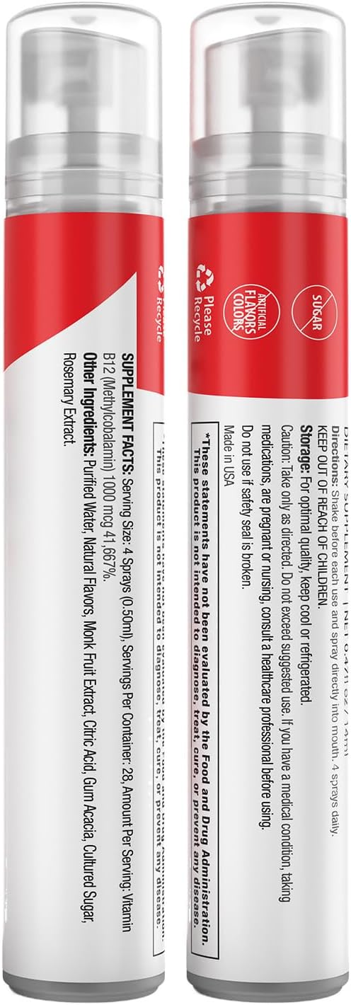 Mint Flavored Instantvita Energy Supplement with Vitamin B12 for Fast Absorption - 1oz Spray Bottle, 1 Month Supply