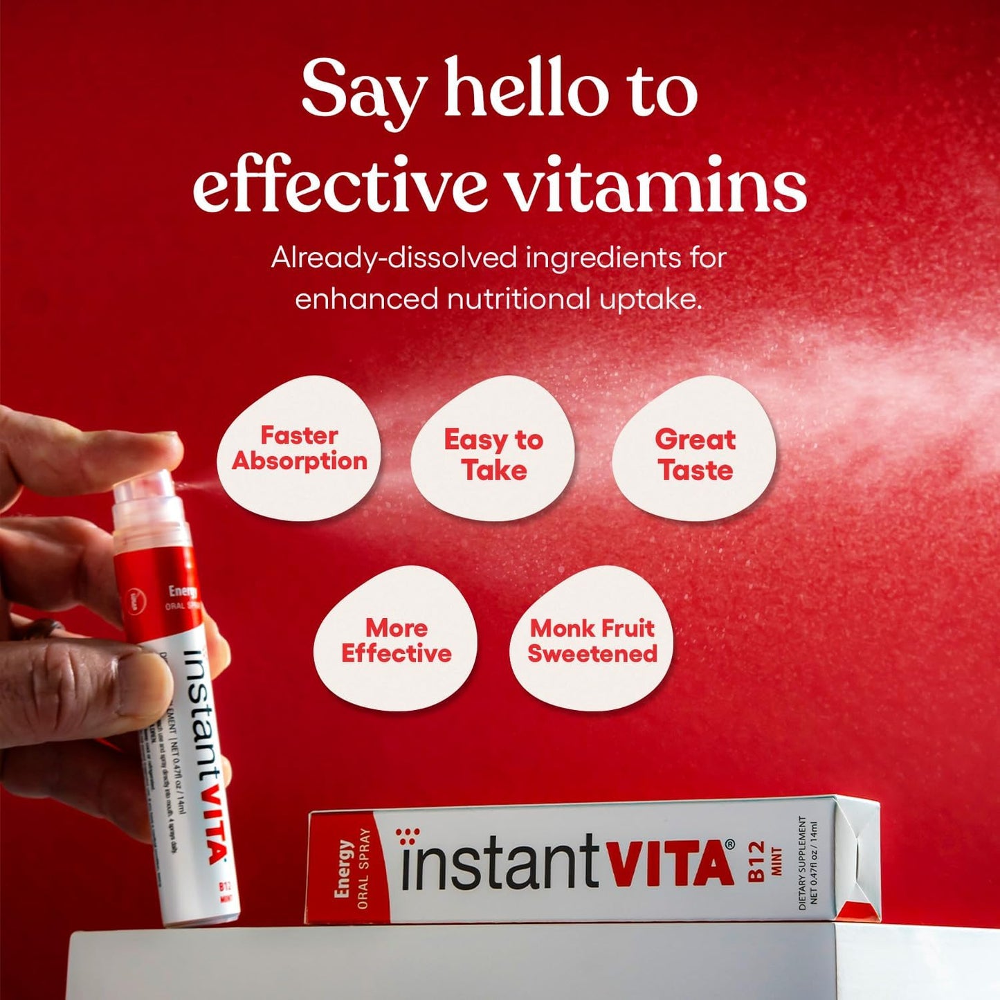 Mint Flavored Instantvita Energy Supplement with Vitamin B12 for Fast Absorption - 1oz Spray Bottle, 1 Month Supply
