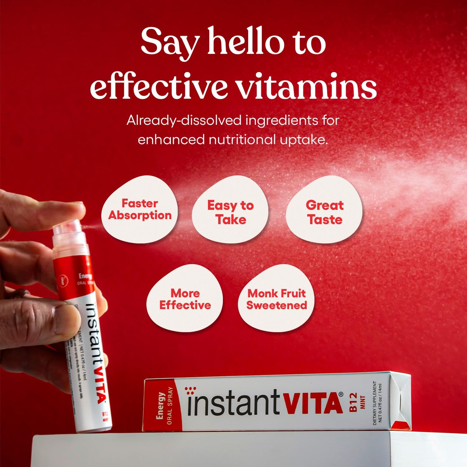 Mint Flavored Instantvita Energy Supplement with Vitamin B12 for Fast Absorption - 1oz Spray Bottle, 1 Month Supply