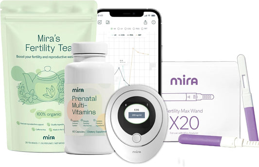 Mira Pregnancy Bundle: Digital Fertility Kit with Ovulation Test Wands, Prenatal Vitamins, and Fertility Tea (60 Capsules, 20 Tea Bags)
