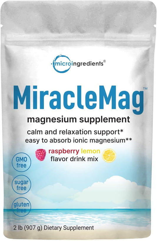 MiracleMag Calm Magnesium Powder 2lbs - Raspberry Lemon Flavored Supplement for Relaxation & Mineral Support
