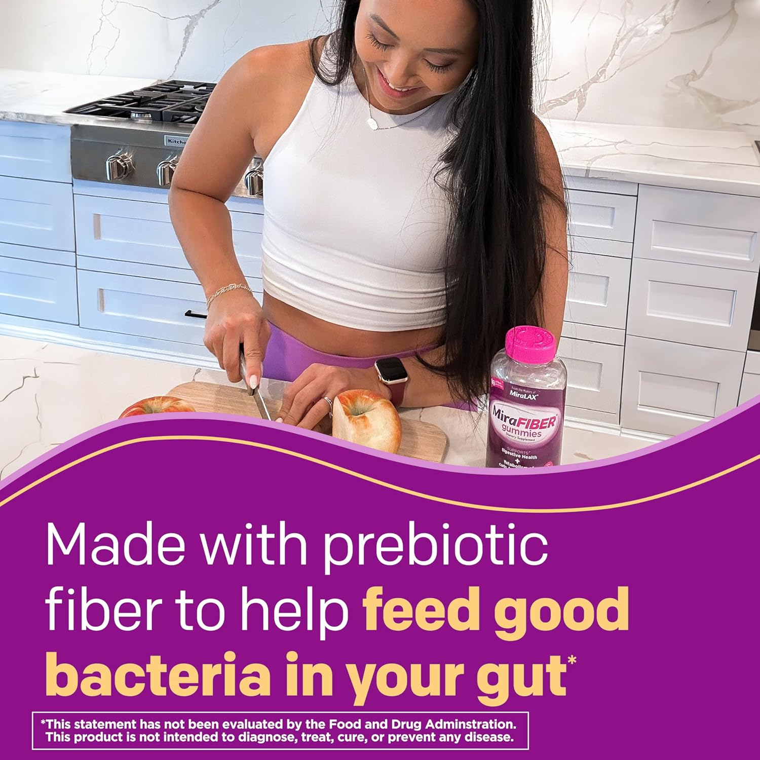 MiraFIBER Gummies: Daily Prebiotic Fiber with B Vitamins for Digestive Health - 72 Fruit Flavored Gummies