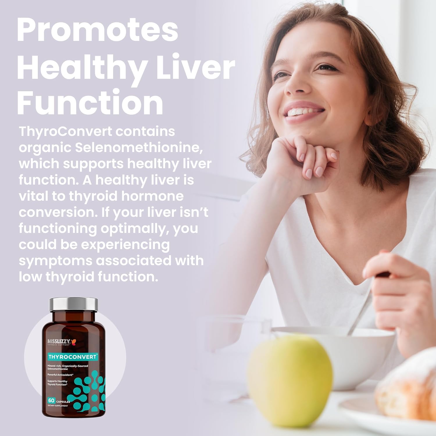Miss Lizzy ThyroConvert: Organic Selenomethionine for Healthy Liver & Thyroid Function - Boost Metabolism, Energy, & Mental Clarity - 60 Capsules