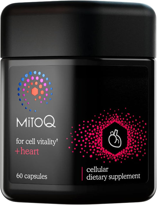 MitoQ +Heart Premium CoQ10 Antioxidant Supplement for Cardiovascular Health - With Mitoquinol Mesylate, Magnesium, L-Carnitine, and Vitamin D3 - Promotes Circulatory Health and Cell Vitality - 60 Capsules