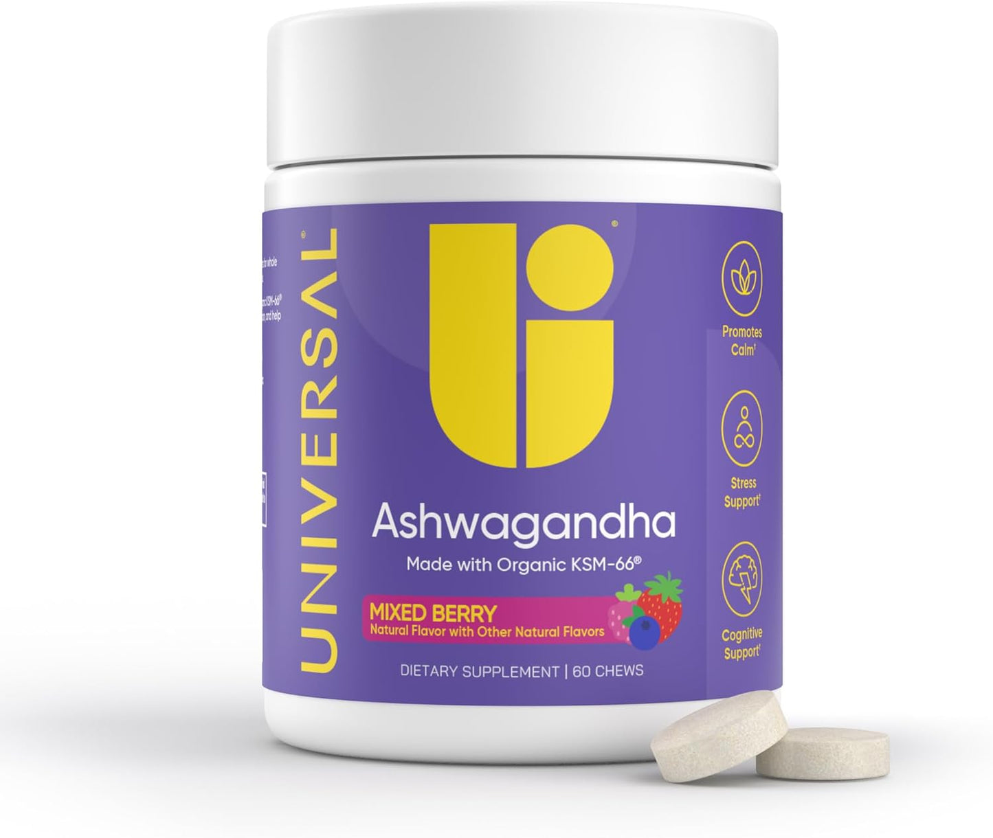 Mixed Berry Ashwagandha KSM-66 Chews - Support for Stress, Cognitive Function, and Mood - 60 Count