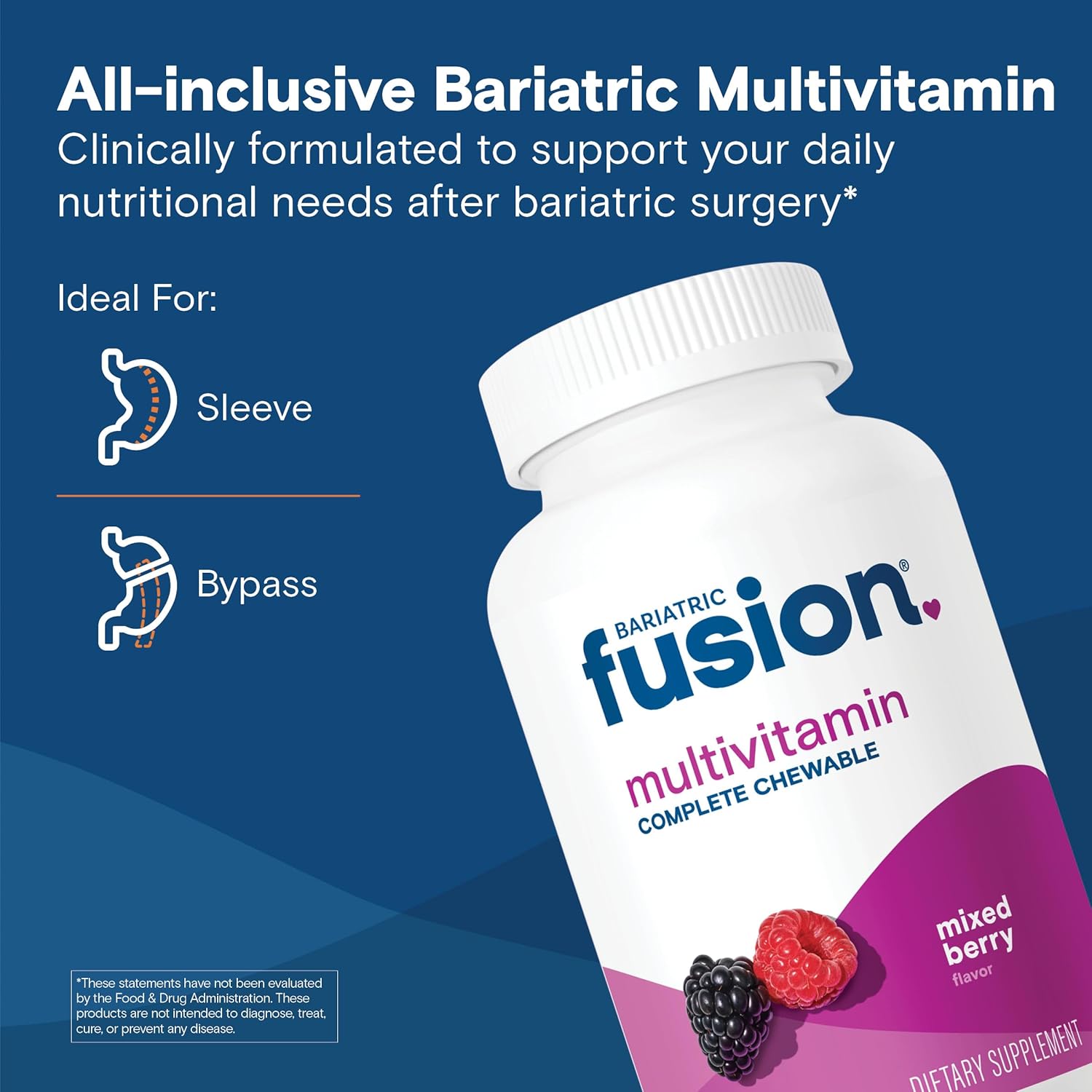 Mixed Berry Bariatric Fusion Chewable Multivitamin with Iron - One Month Supply for Gastric Bypass and Sleeve Gastrectomy