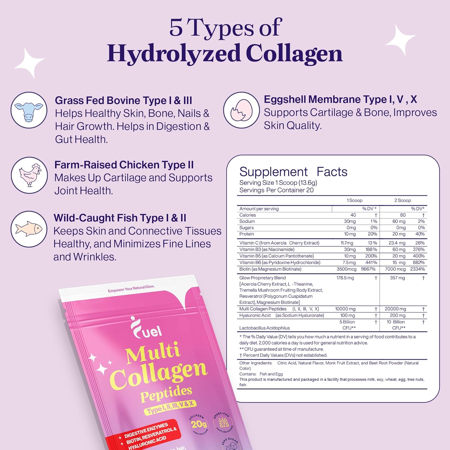 Mixed Berry Collagen Powder for Women with Multi Collagen Peptides i, ii, iii, v, x & Biotin - Hydrolyzed Collagen with Hyaluronic Acid for Skin, Hair, and Nails