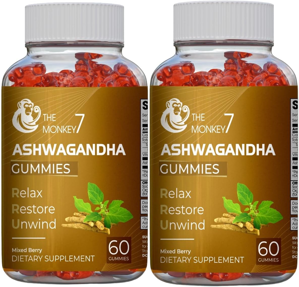 Mixed Berry Flavor Ashwagandha Gummies with Vitamin D - 2 Pack (120 Gummies) Vegan, Non-GMO, Gluten-Free for Immune Support