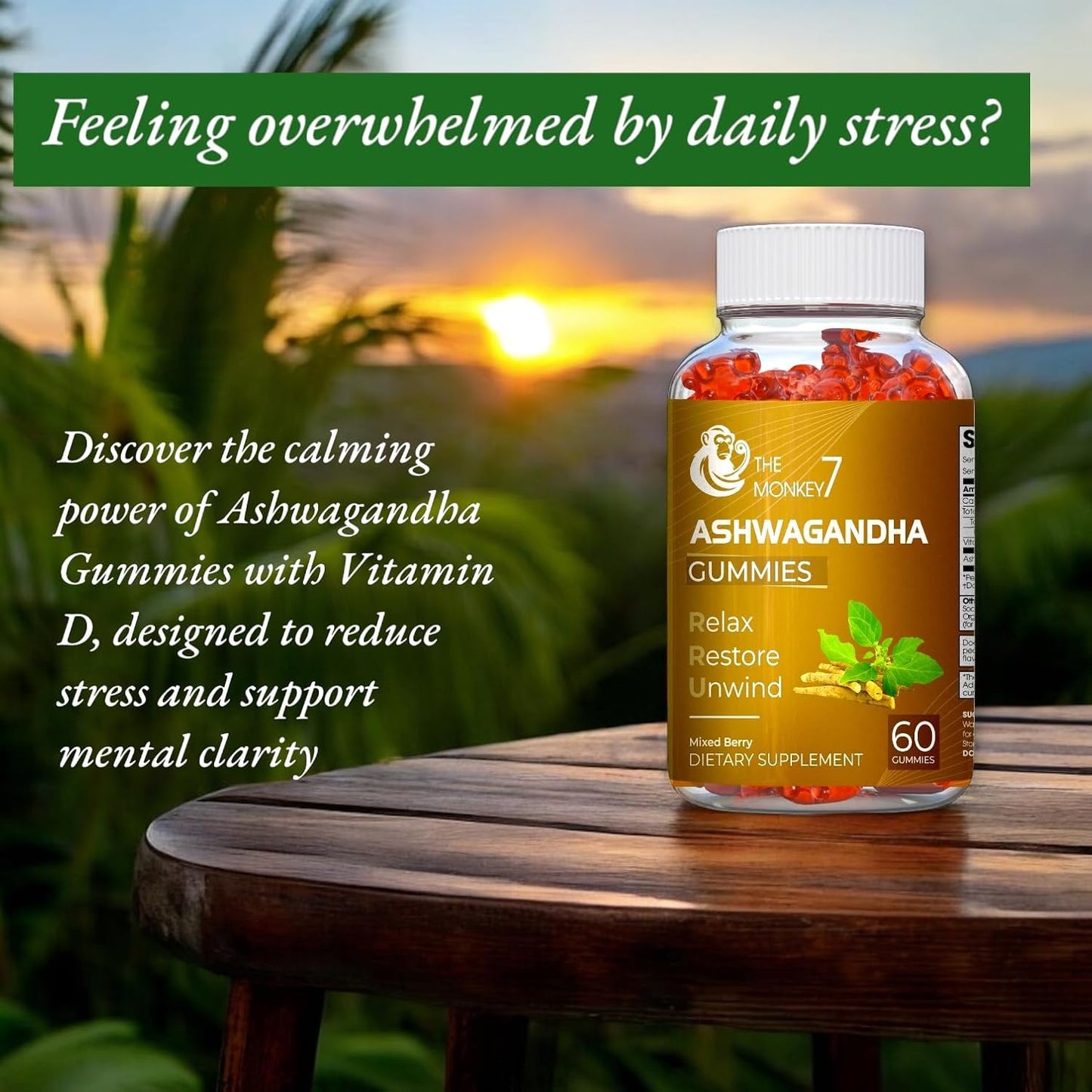 Mixed Berry Flavor Ashwagandha Gummies with Vitamin D - 2 Pack (120 Gummies) Vegan, Non-GMO, Gluten-Free for Immune Support