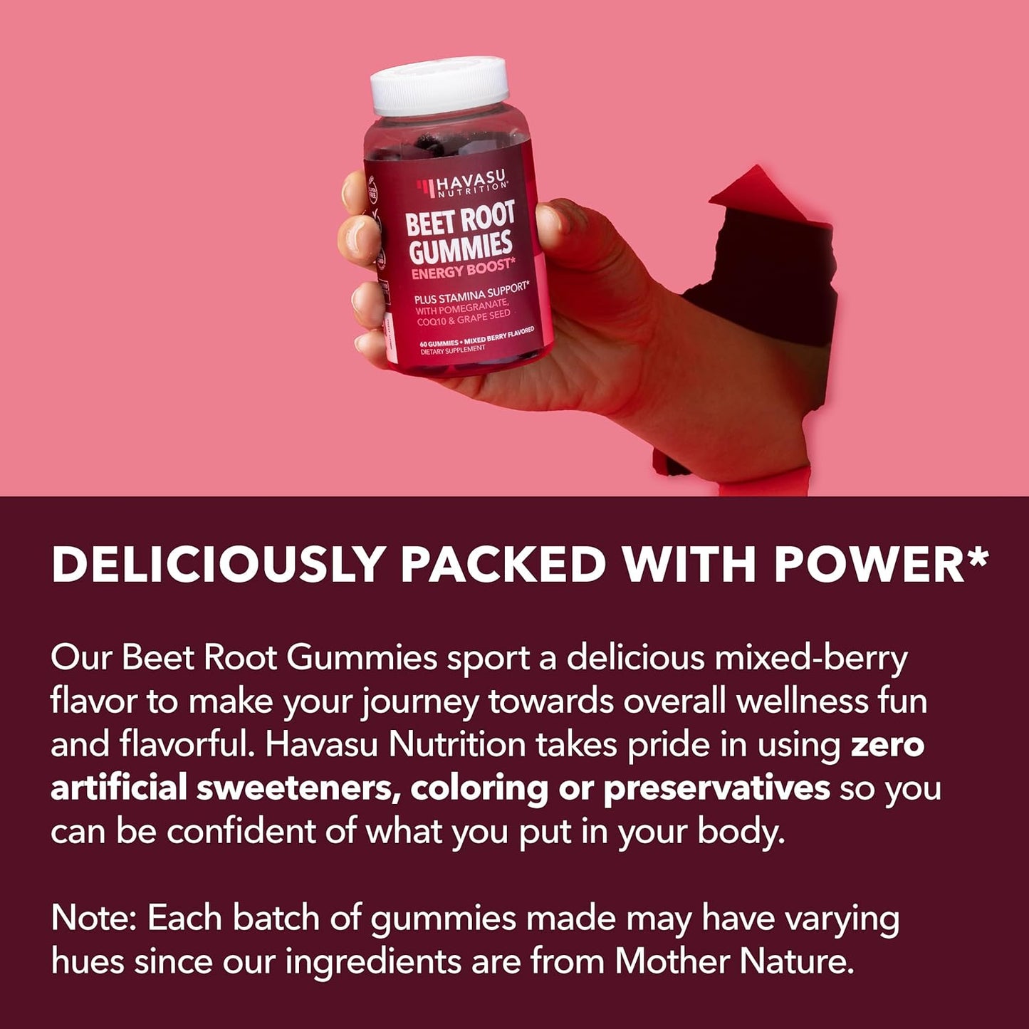 Mixed Berry Flavored Beet Root Gummies with COQ10 & Pomegranate - Nitric Oxide Booster for Endurance, Performance, Recovery - Vegan, Non-GMO, Gluten Free - 30 Count, 15-Day Supply for Men and Women