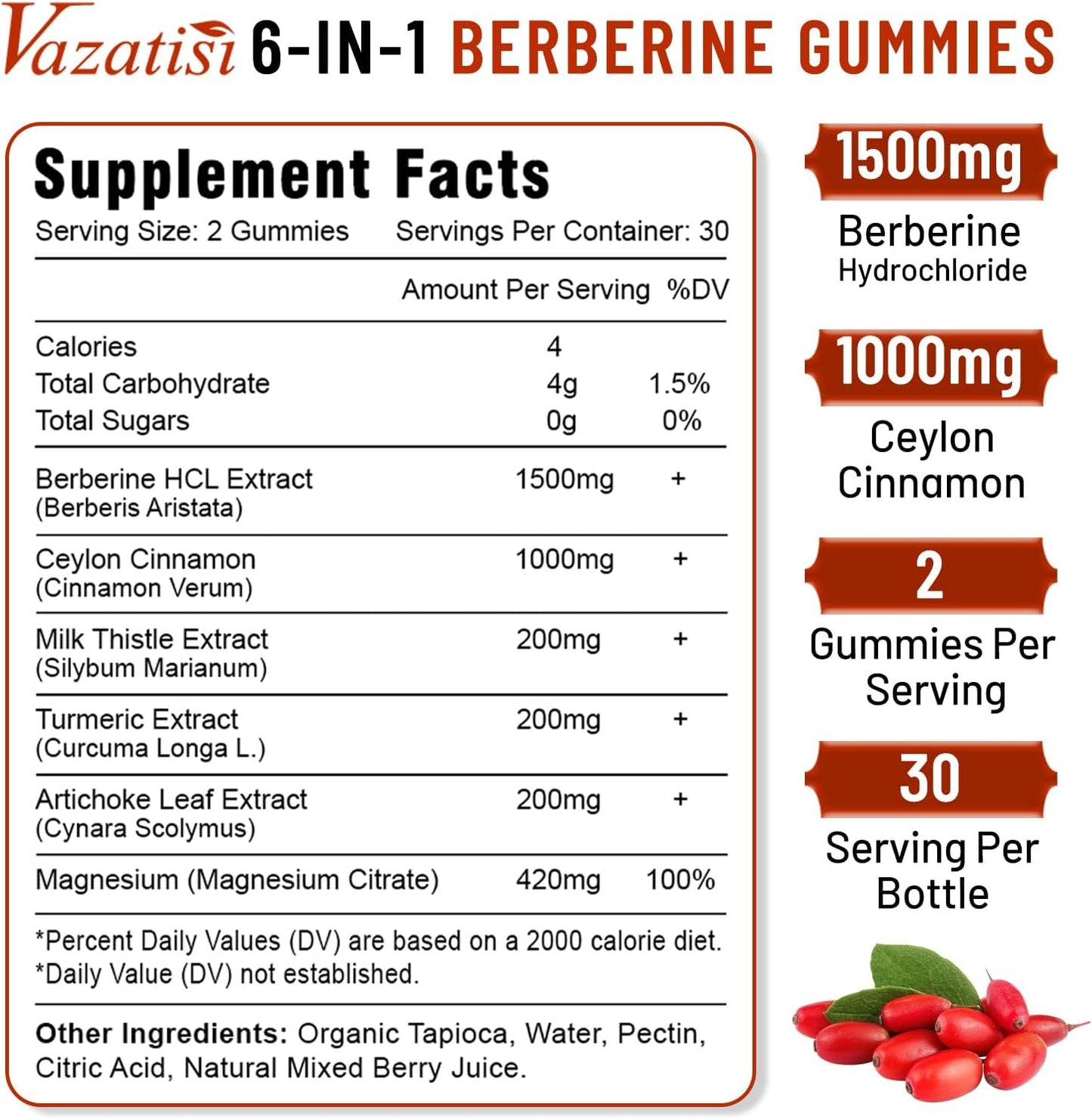 Mixed Berry Flavored Berberine Gummies with Ceylon Cinnamons and Milk Thistle - 120 Count for Adults and Kids