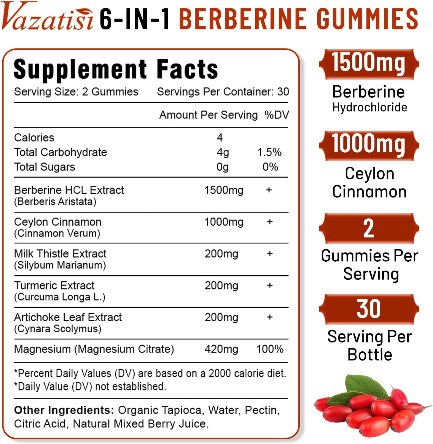 Mixed Berry Flavored Berberine Gummies with Ceylon Cinnamons and Milk Thistle - 120 Count for Adults and Kids