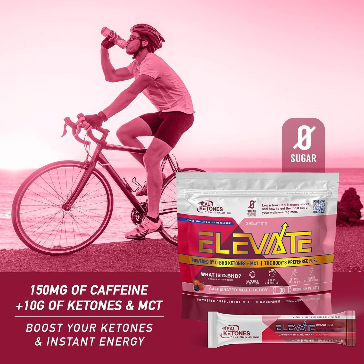 Mixed Berry Ketones MCT & BHB Exogenous Ketones Drink Mix - 30 Pack Electrolytes Powder Packets, No Sugar, Hydrating Keto BHB