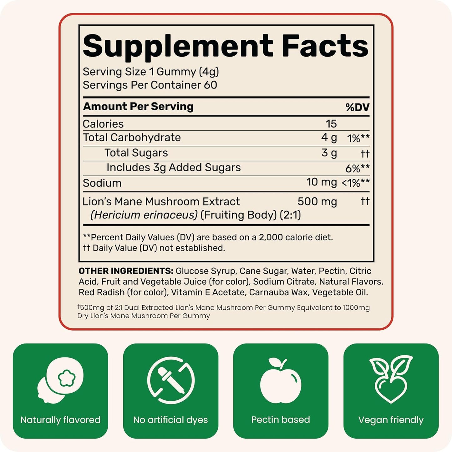 Mixed Berry Lion's Mane Mushroom Gummies - Brain Health Supplement for Adults & Kids, 60 Servings