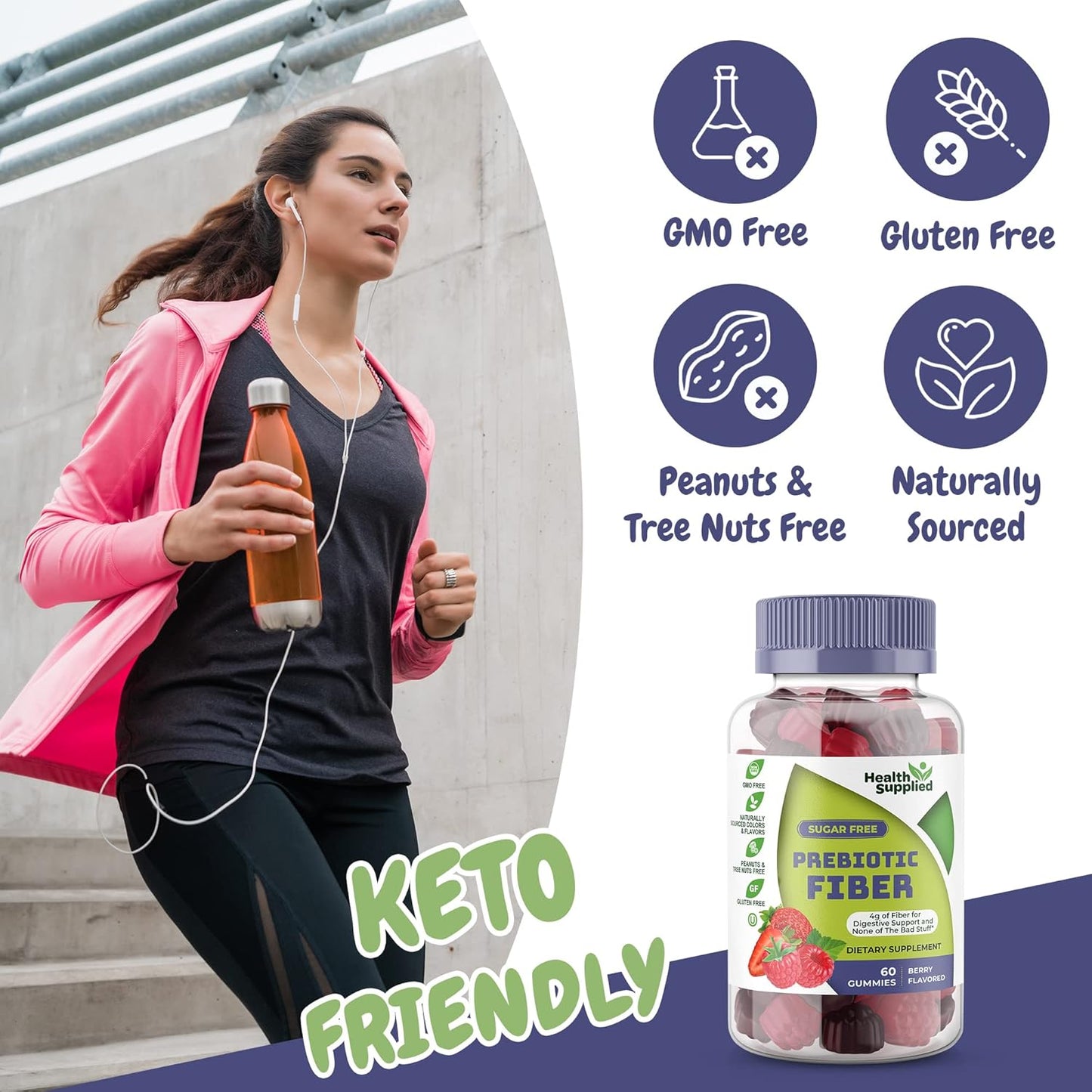 Mixed Berry Prebiotic Fiber Gummies for Digestive Support, Weight Loss, and Gut Cleansing - Easy to Swallow and Delicious