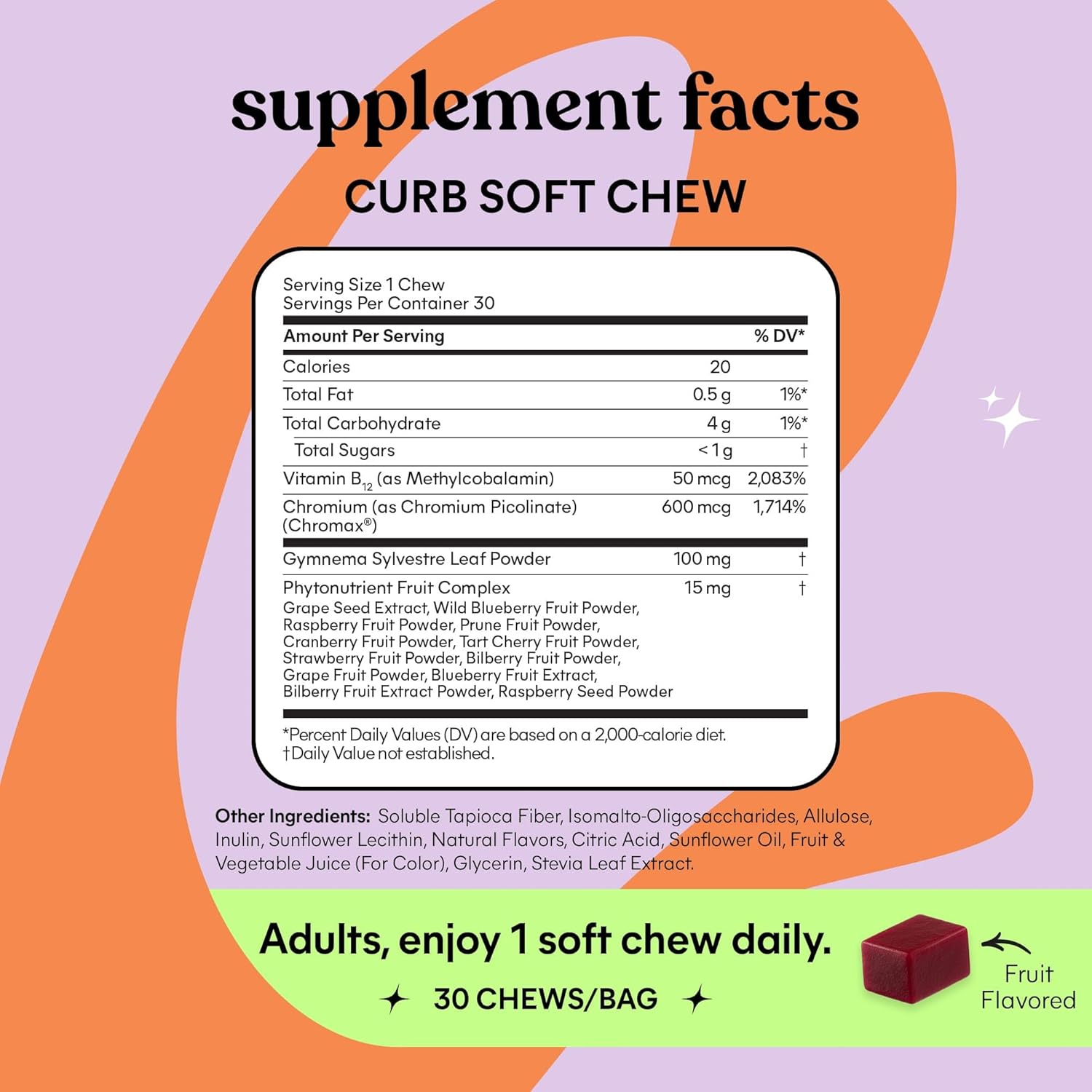 Mixed Berry Soft Chews - Curb Cravings, Support Healthy Diet & Metabolism, Clinically Studied Chromium, Gymnema & B12, 30 Count