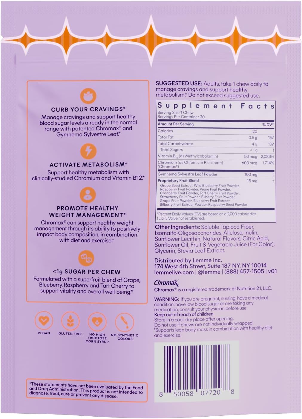 Mixed Berry Soft Chews - Curb Cravings, Support Healthy Diet & Metabolism, Clinically Studied Chromium, Gymnema & B12, 30 Count