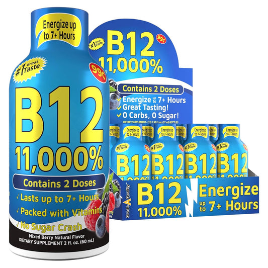 Mixed Berry Vitamin Energy Shots - 12 Pack, 1.93 Fl Oz Each, Up to 7 Hours of Energy