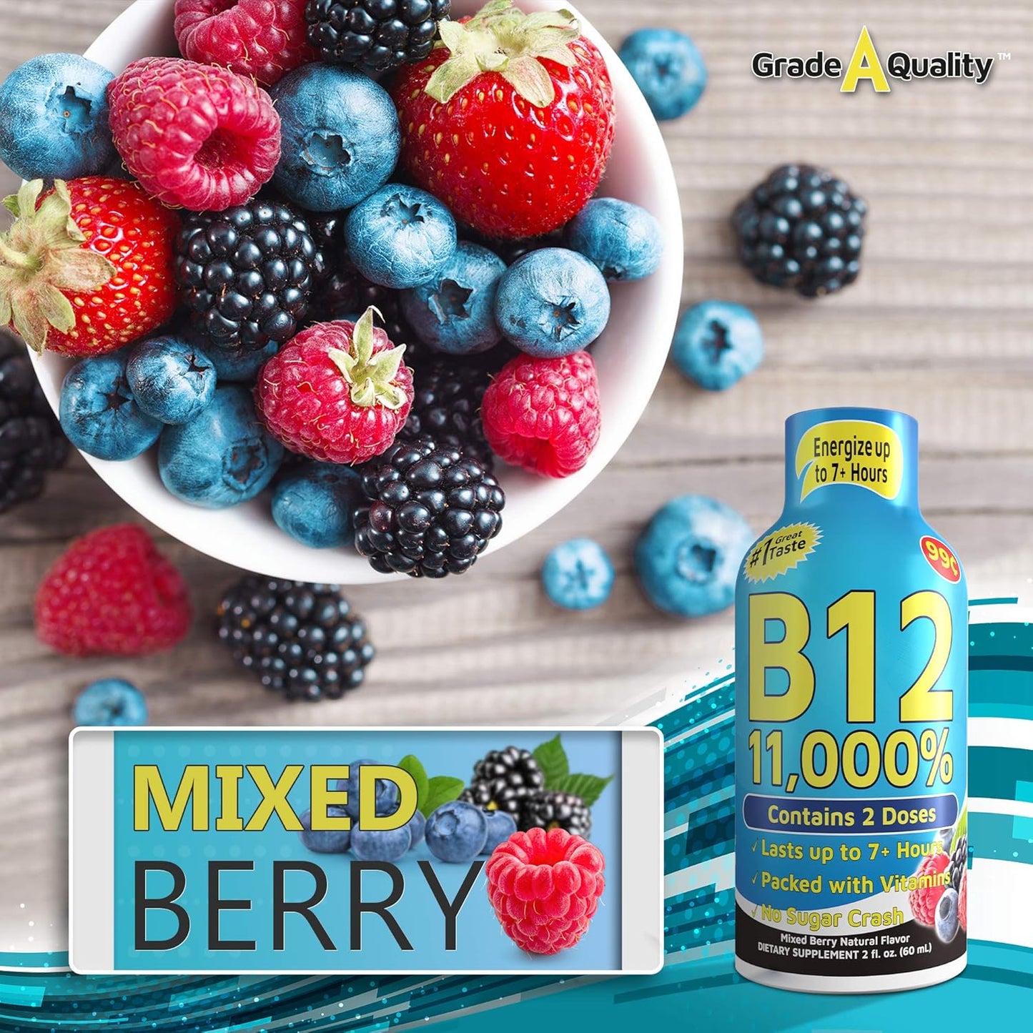 Mixed Berry Vitamin Energy Shots - 12 Pack, 1.93 Fl Oz Each, Up to 7 Hours of Energy