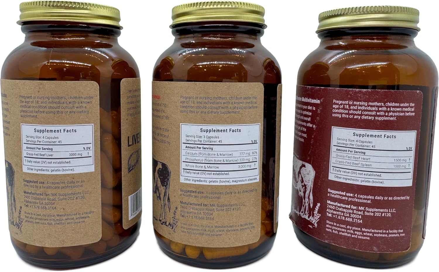 MK Supplements Organ Stack (Beef Liver, Bone Marrow, Heart, Spleen) - Boost Your Performance and Health with this Powerful Combination of Organ Supplements